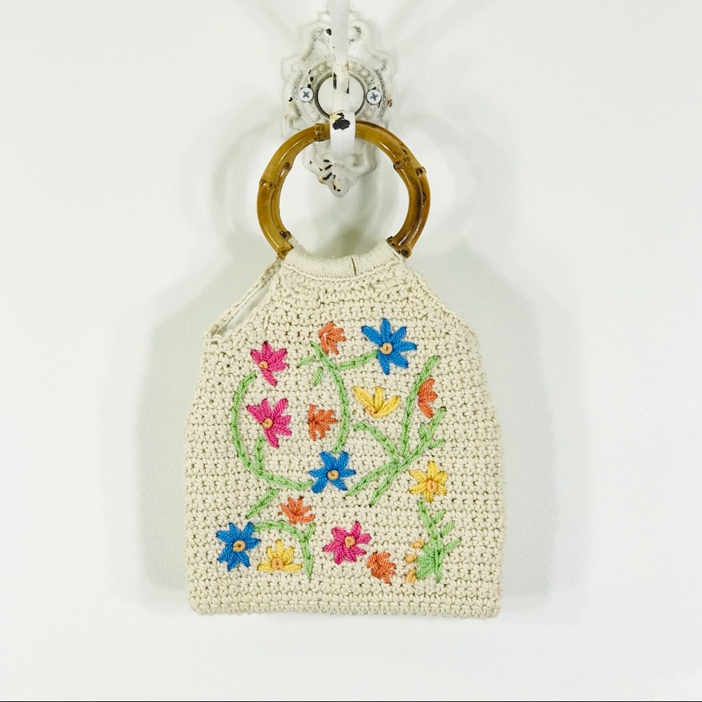 Embroidered Macrame Handbag